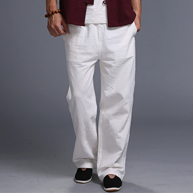 Pantaloni da uomo in lino con coulisse, casual, tinta unita , Buddha Stones, con tasche - image 10