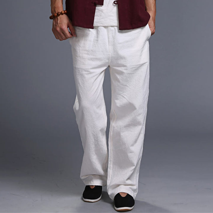 Pantaloni da uomo in lino con coulisse, casual, tinta unita , Buddha Stones, con tasche - image 10
