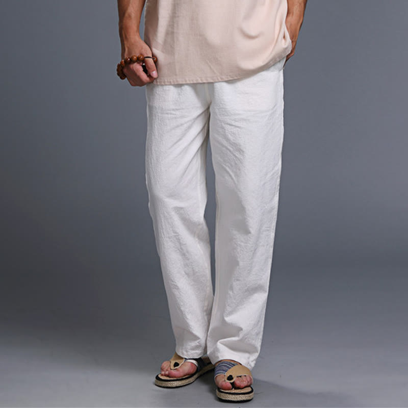 Pantaloni da uomo in lino con coulisse, casual, tinta unita , Buddha Stones, con tasche - image 3