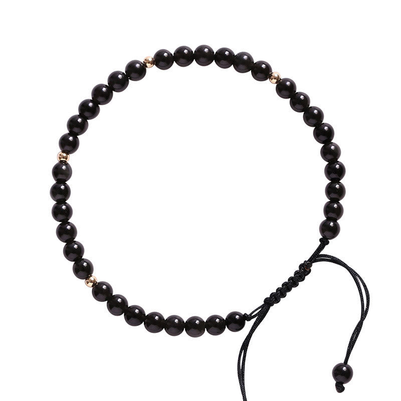 Braccialetto di corda di realizzazione con piccole perle di ossidiana nera Buddha Stones