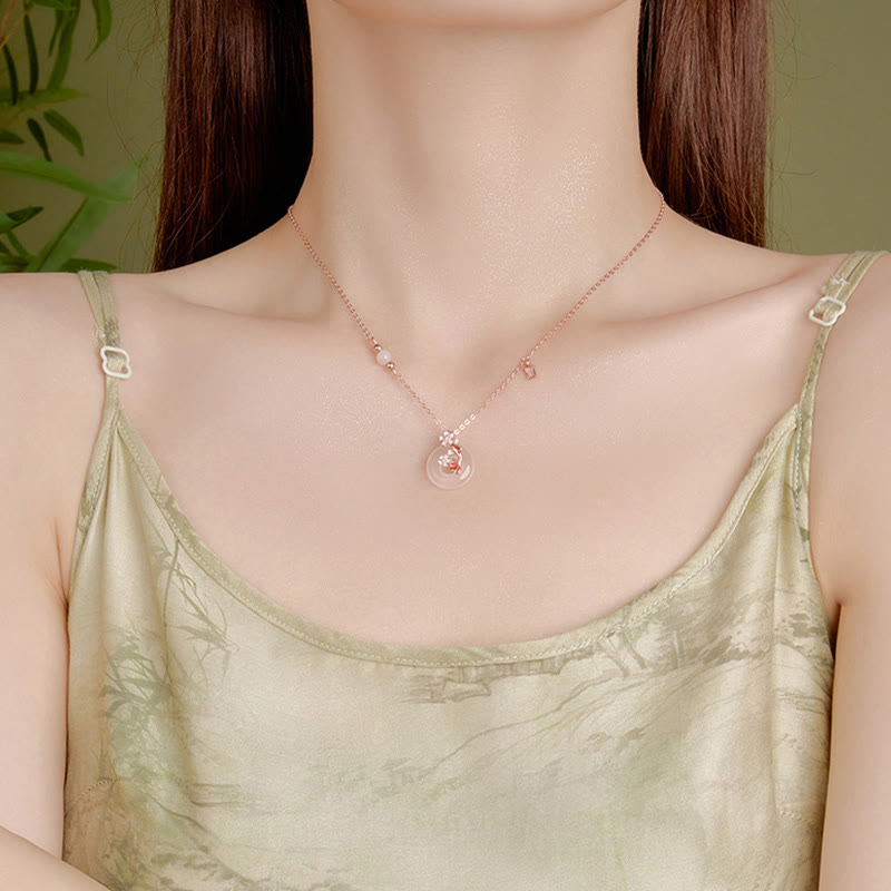 Buddha Stones Calcedonio Cristallo rosa Argento Sterling 925 Fiori Pesce Koi Fibbia della pace Collana pendente positivo - image 11