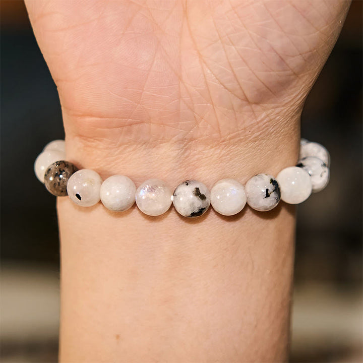 Braccialetto dell'armonia con pietra di luna arcobaleno Buddha Stones