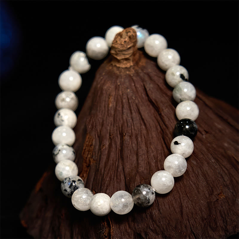 Braccialetto dell'armonia con pietra di luna arcobaleno Buddha Stones