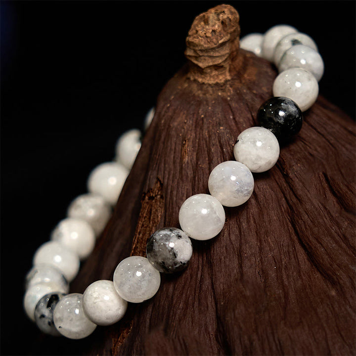 Braccialetto dell'armonia con pietra di luna arcobaleno Buddha Stones