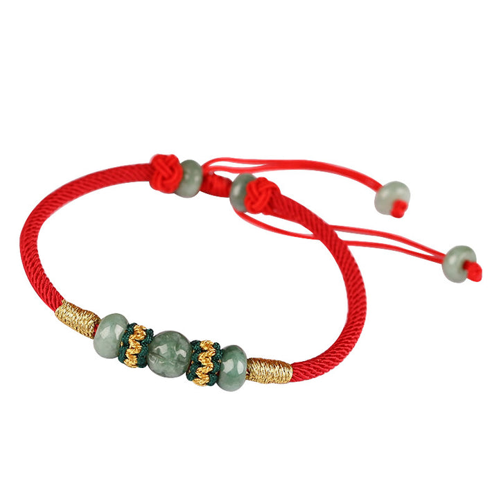 Braccialetto di corda rossa con perline di abaco in giada e Buddha Stones