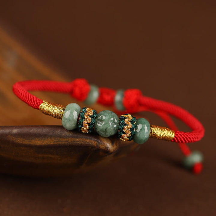 Braccialetto di corda rossa con perline di abaco in giada e Buddha Stones