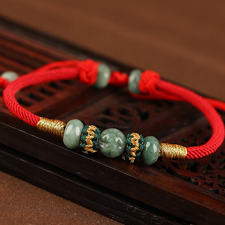 Braccialetto di corda rossa con perline di abaco in giada e Buddha Stones