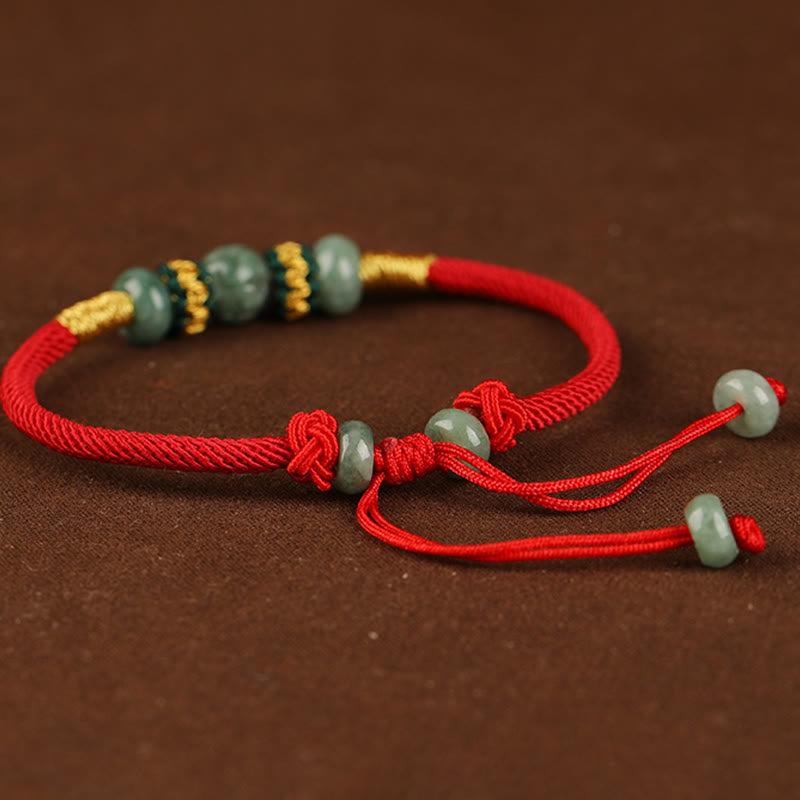 Braccialetto di corda rossa con perline di abaco in giada e Buddha Stones