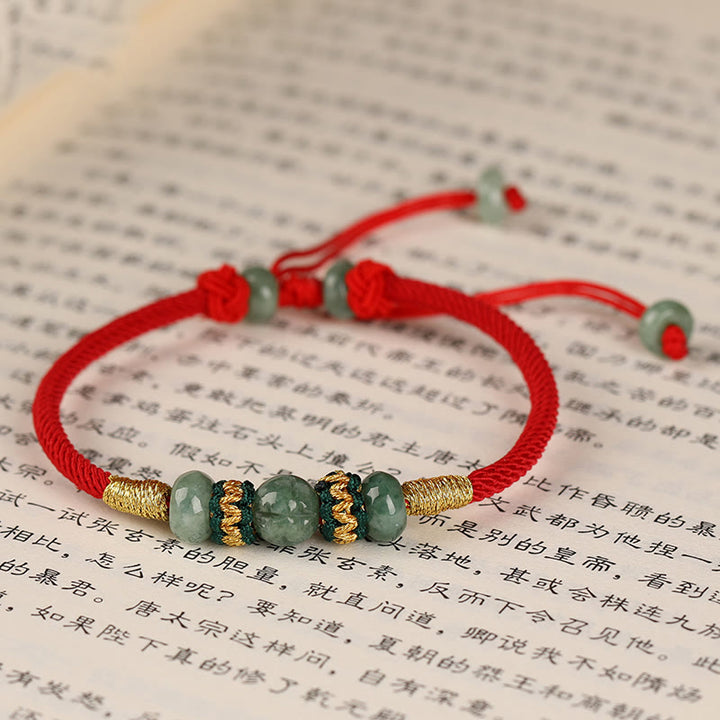 Braccialetto di corda rossa con perline di abaco in giada e Buddha Stones