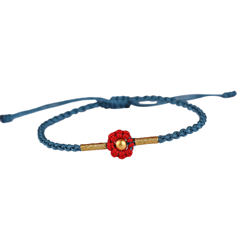 Braccialetto di corda di protezione della fortuna con design a fiori fatto a mano con perline in oro 999 Buddha Stones - image 11