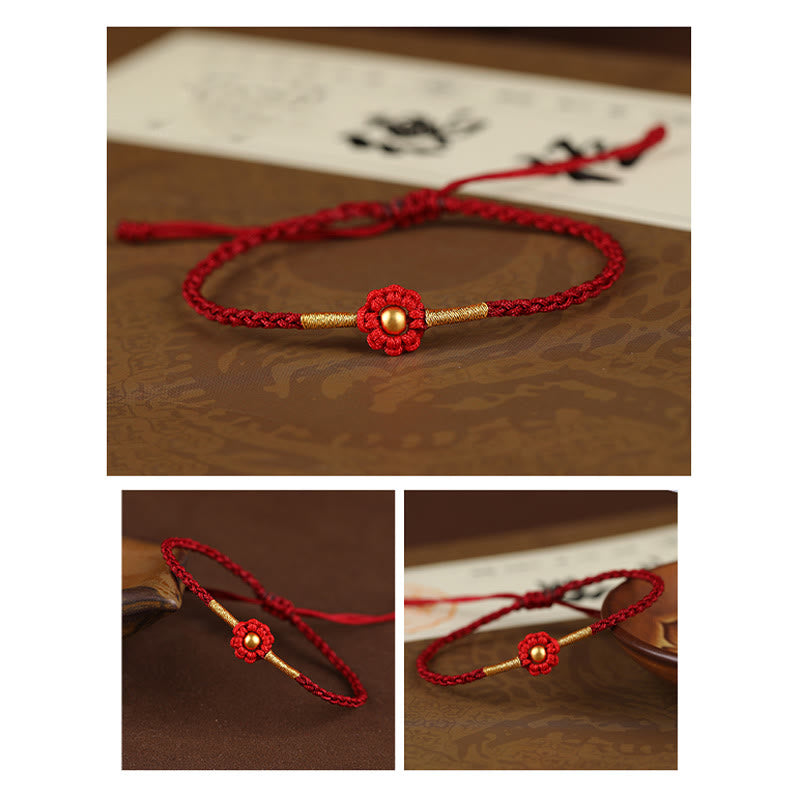 Braccialetto di corda di protezione della fortuna con design a fiori fatto a mano con perline in oro 999 Buddha Stones - image 17