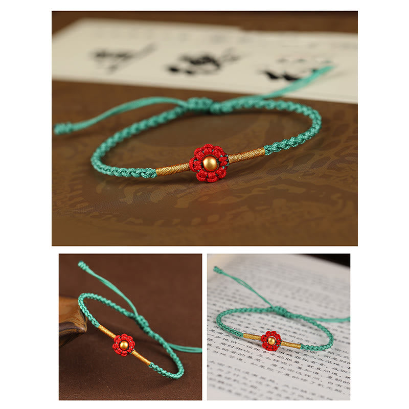 Braccialetto di corda di protezione della fortuna con design a fiori fatto a mano con perline in oro 999 Buddha Stones - image 13