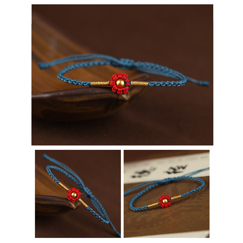 Braccialetto di corda di protezione della fortuna con design a fiori fatto a mano con perline in oro 999 Buddha Stones - image 10