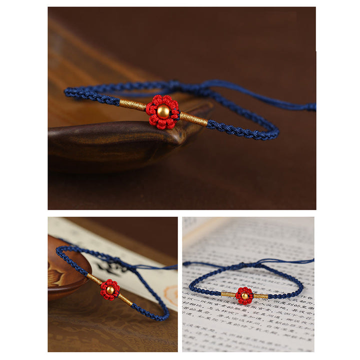 Braccialetto di corda di protezione della fortuna con design a fiori fatto a mano con perline in oro 999 Buddha Stones - image 8