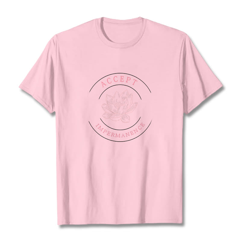 Buddha Stones Maglietta in cotone Lotus Accept Impermanence - Rosa chiaro - 2XL - image 8