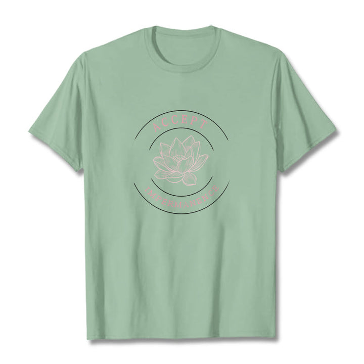 Buddha Stones Maglietta in cotone Lotus Accept Impermanence - Verde pallido - 2XL - image 17