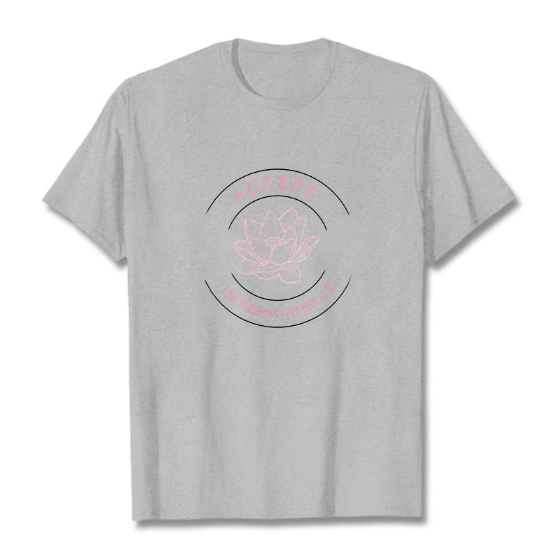 Buddha Stones Maglietta in cotone Lotus Accept Impermanence - Grigio chiaro - 2XL - image 19