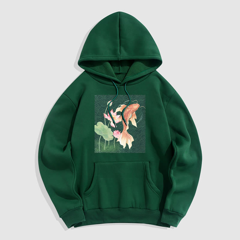 Felpa con cappuccio foderata in pile con motivo Buddha Stones Koi Fish Lotus - Verde studentesco - 2XL - image 0