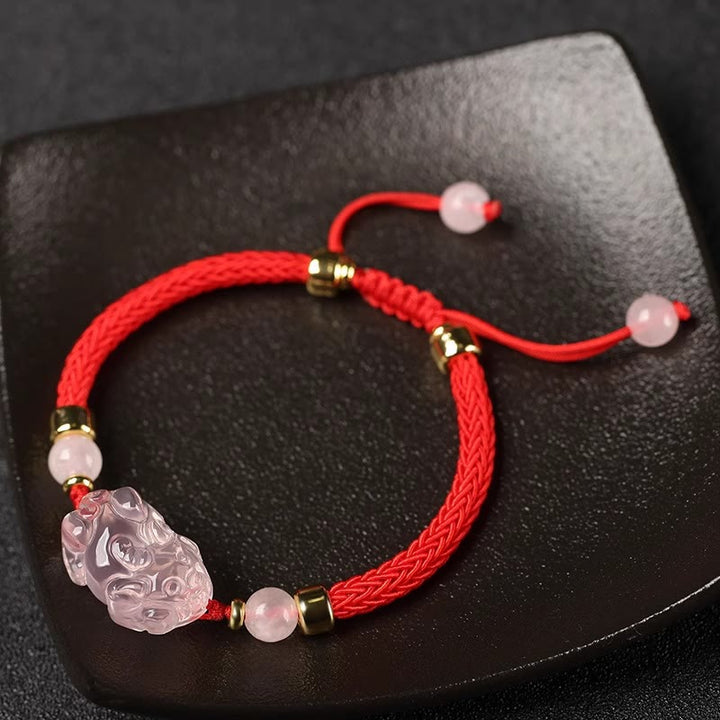 Braccialetto intrecciato con corda di cristallo rosa Buddha Stones PiXiu - image 2