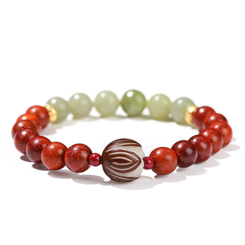 Braccialetto Buddha Stones Natural Rosewood Ciano Giada Bodhi Seed Lotus Calore Calma