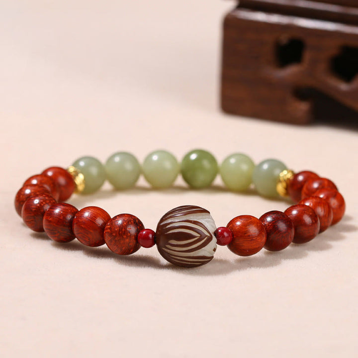 Braccialetto Buddha Stones Natural Rosewood Ciano Giada Bodhi Seed Lotus Calore Calma