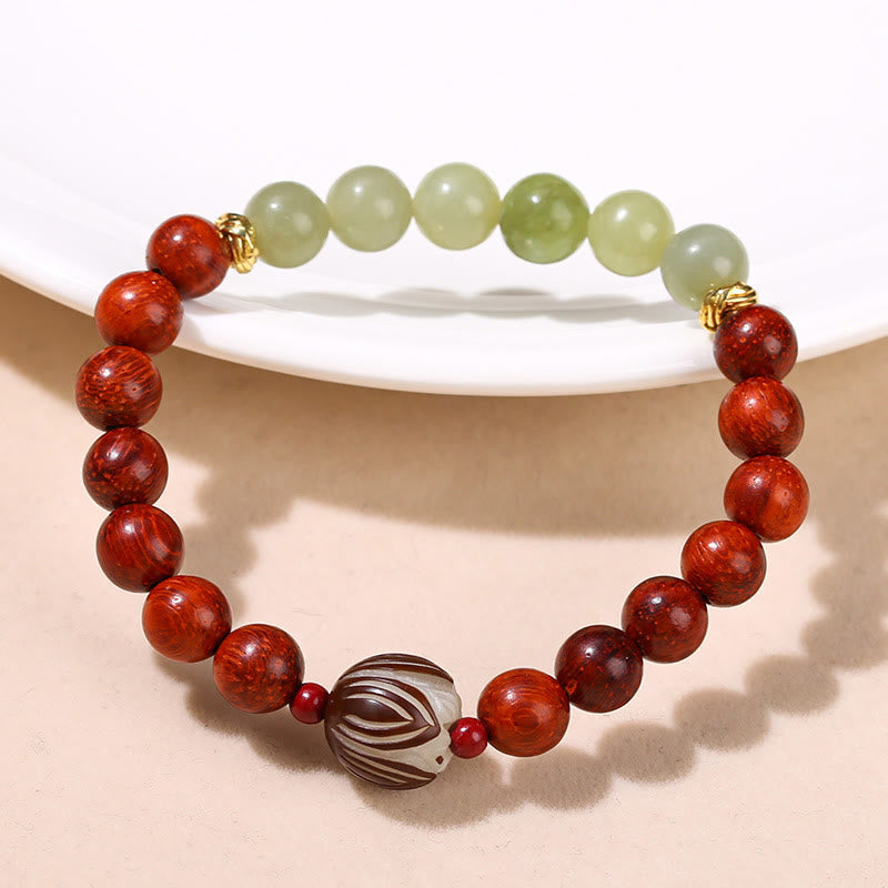 Braccialetto Buddha Stones Natural Rosewood Ciano Giada Bodhi Seed Lotus Calore Calma