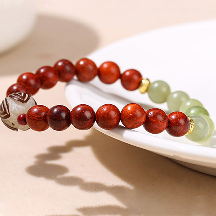 Braccialetto Buddha Stones Natural Rosewood Ciano Giada Bodhi Seed Lotus Calore Calma