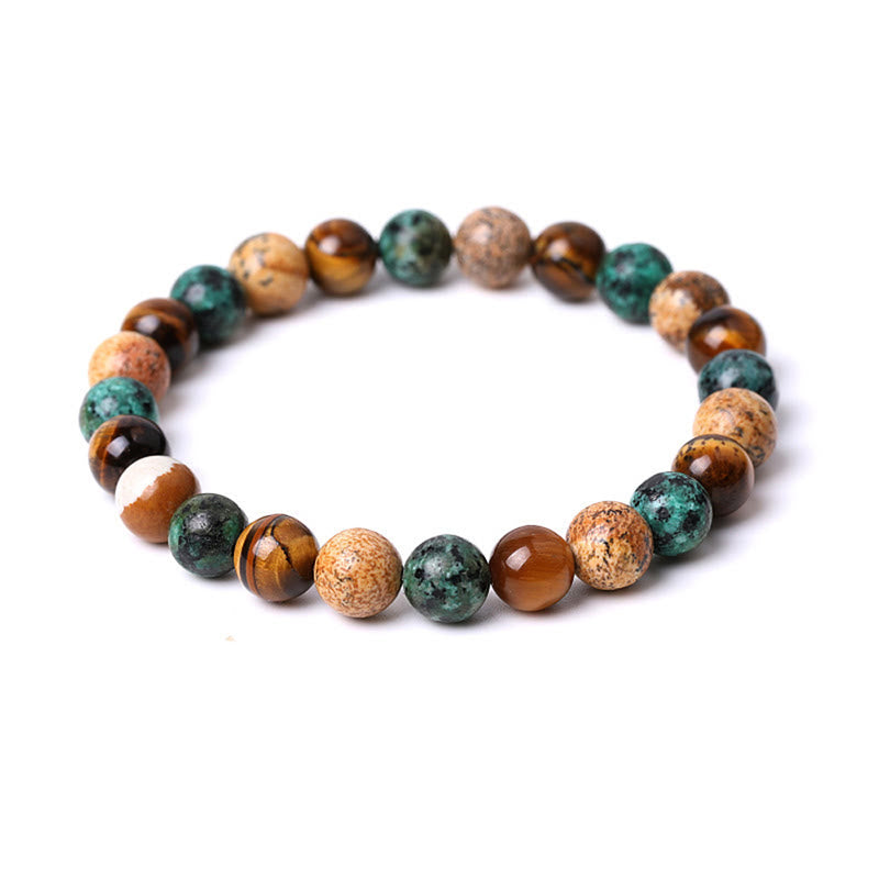 Braccialetto di protezione con perline abbinate in pietra naturale diaspro turchese occhio di tigre Buddha Stones
