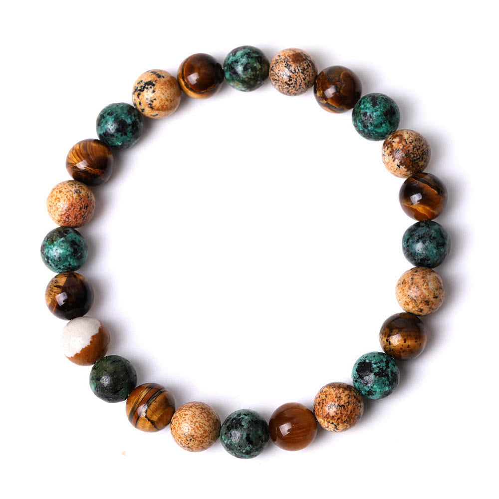 Braccialetto di protezione con perline abbinate in pietra naturale diaspro turchese occhio di tigre Buddha Stones