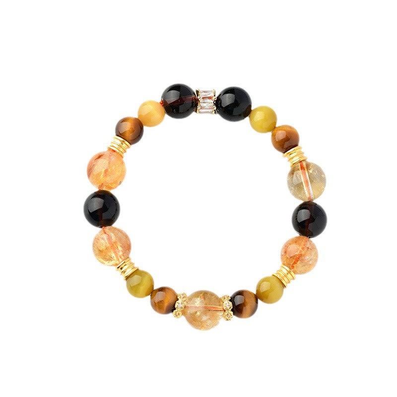 Braccialetto della prosperità in cristallo Duobao con occhio di tigre, quarzo fumé naturale citrino Buddha Stones