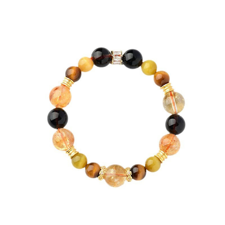 Braccialetto della prosperità in cristallo Duobao con occhio di tigre, quarzo fumé naturale citrino Buddha Stones