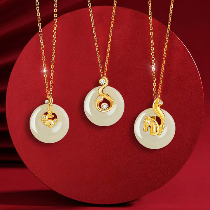 Buddha Stones Zodiaco cinese Giada Hetian Argento Sterling 925 Collana con ciondolo Abbondanza - image 0