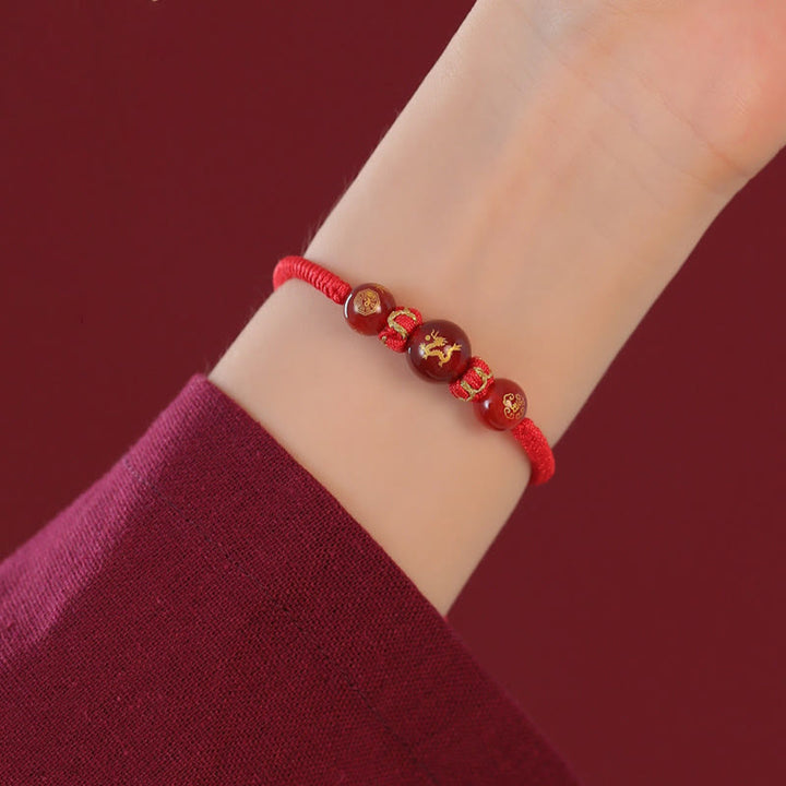 Braccialetto di protezione intrecciato con corda rossa in agata rossa fatto a mano con zodiaco cinese Buddha Stones - image 17