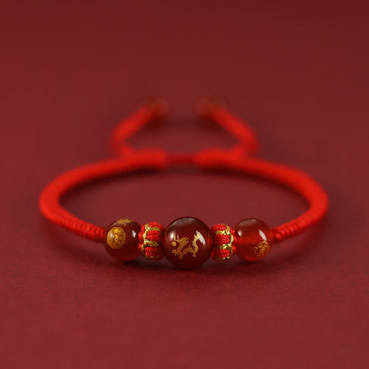 Braccialetto di protezione intrecciato con corda rossa in agata rossa fatto a mano con zodiaco cinese Buddha Stones - Agata rossa Zodiaco cinese - Drago - image 11