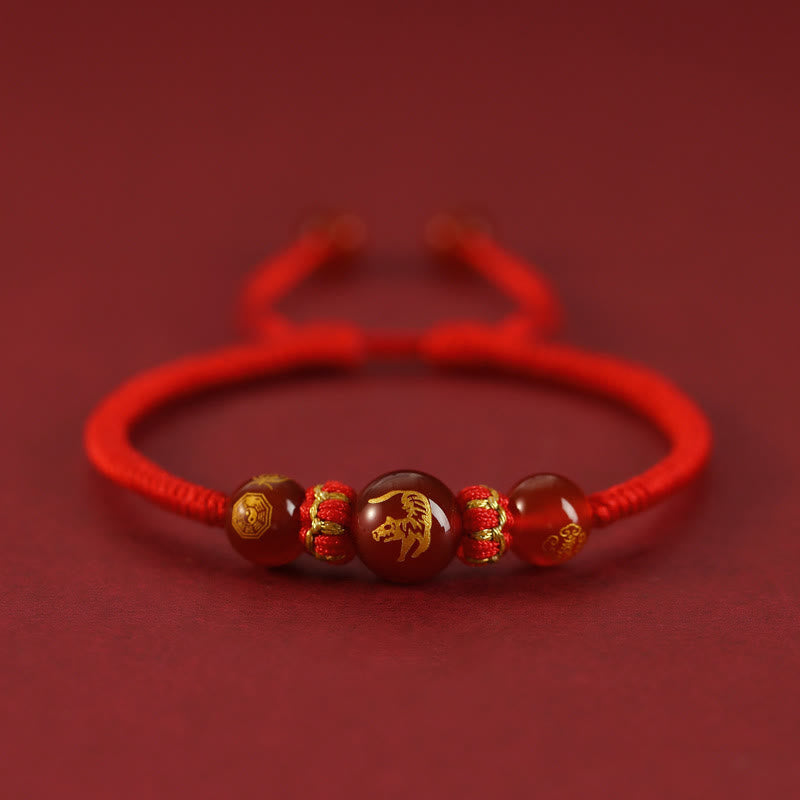 Braccialetto di protezione intrecciato con corda rossa in agata rossa fatto a mano con zodiaco cinese Buddha Stones - Agata rossa Zodiaco cinese - Tigre - image 3
