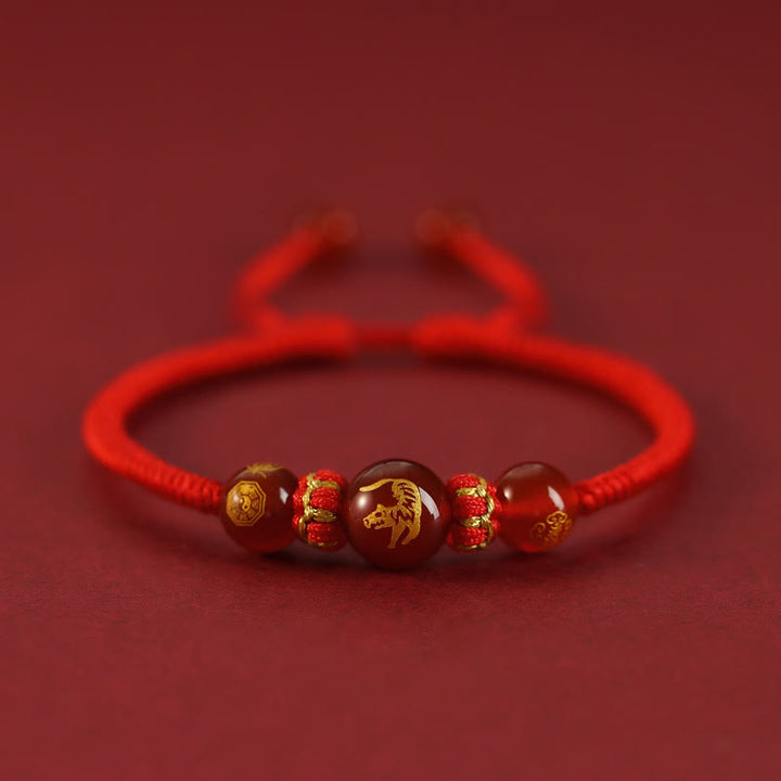 Braccialetto di protezione intrecciato con corda rossa in agata rossa fatto a mano con zodiaco cinese Buddha Stones - Agata rossa Zodiaco cinese - Tigre - image 3
