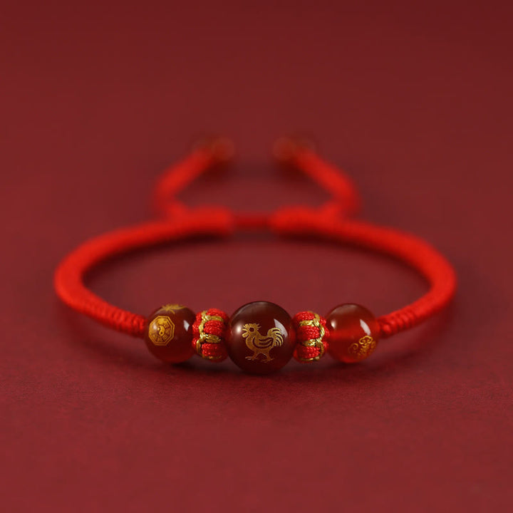 Braccialetto di protezione intrecciato con corda rossa in agata rossa fatto a mano con zodiaco cinese Buddha Stones - Agata rossa Zodiaco cinese - Gallo - image 23