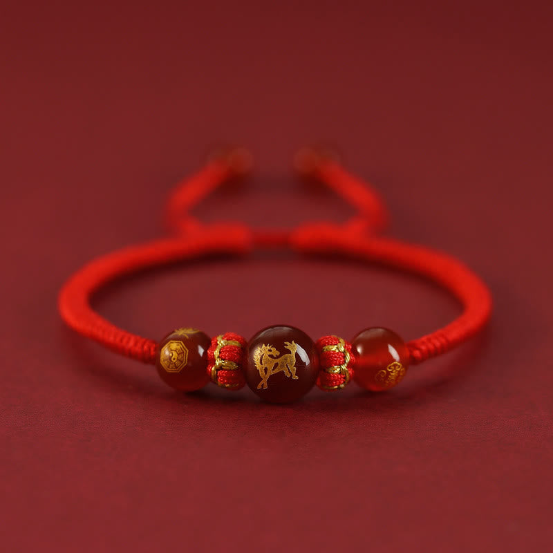 Braccialetto di protezione intrecciato con corda rossa in agata rossa fatto a mano con zodiaco cinese Buddha Stones - Agata rossa Zodiaco cinese - Cavallo - image 20