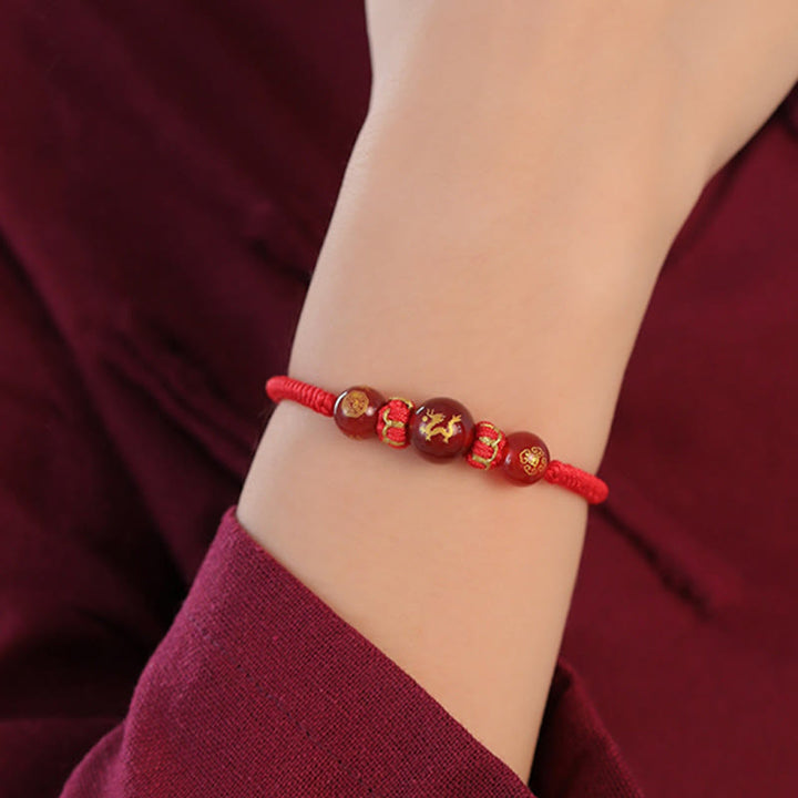 Braccialetto di protezione intrecciato con corda rossa in agata rossa fatto a mano con zodiaco cinese Buddha Stones - image 14