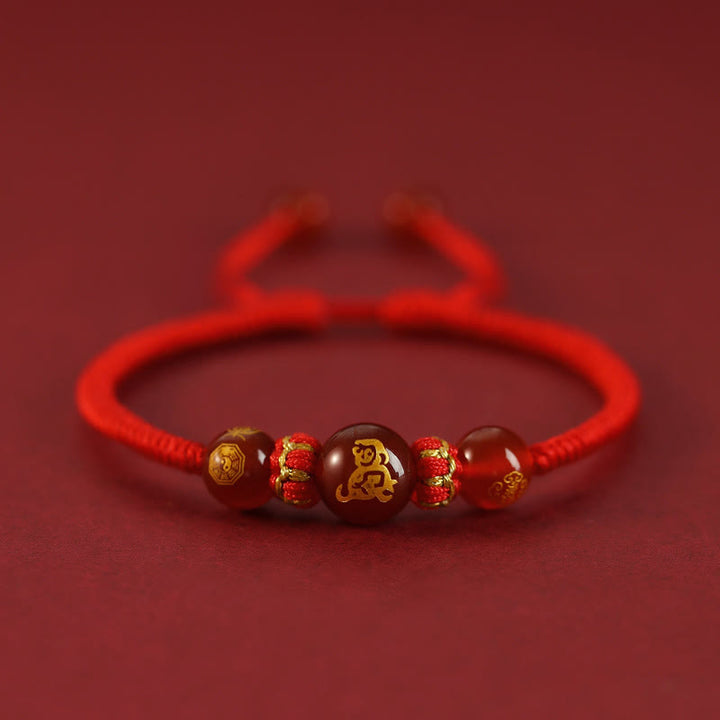 Braccialetto di protezione intrecciato con corda rossa in agata rossa fatto a mano con zodiaco cinese Buddha Stones - Agata rossa Zodiaco cinese - Scimmia - image 22