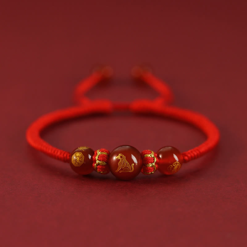 Braccialetto di protezione intrecciato con corda rossa in agata rossa fatto a mano con zodiaco cinese Buddha Stones - Agata rossa Zodiaco cinese - Cane - image 24