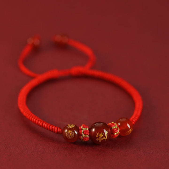 Braccialetto di protezione intrecciato con corda rossa in agata rossa fatto a mano con zodiaco cinese Buddha Stones - image 12