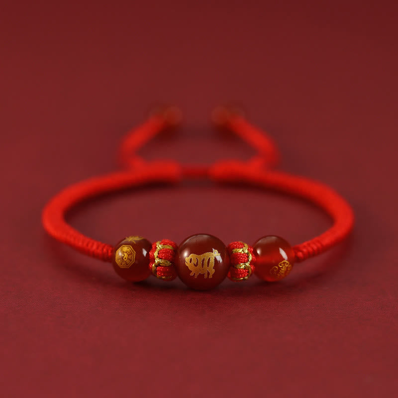 Braccialetto di protezione intrecciato con corda rossa in agata rossa fatto a mano con zodiaco cinese Buddha Stones - Agata rossa Zodiaco cinese - Maiale - image 25