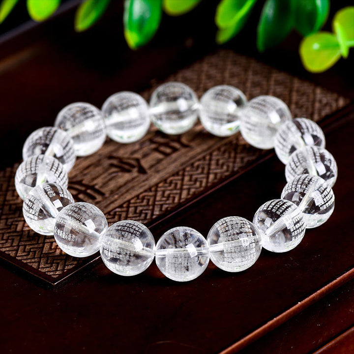 Braccialetto di protezione in cristallo bianco naturale Buddha Stones Heart Sutra