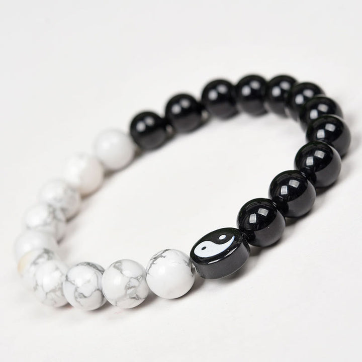Braccialetto di forza Tai Chi Yinyang in ossidiana naturale turchese bianco Buddha Stones