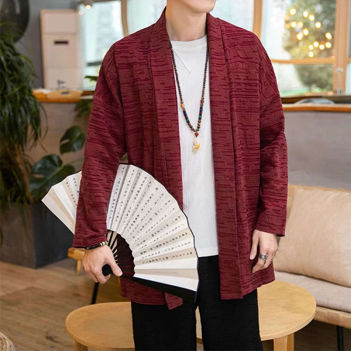 Cappotto da uomo di media lunghezza in misto lino semplice e ampio, modello Buddha Stones Fall - image 13