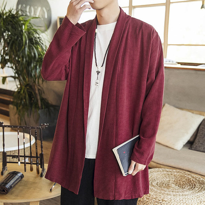 Buddha Stones Autunno Semplice Casual Cotone Lino Uomo Cappotto di media lunghezza Abbigliamento - image 1
