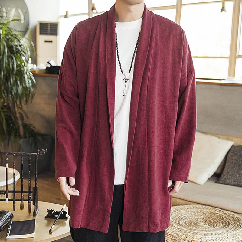 Buddha Stones Autunno Semplice Casual Cotone Lino Uomo Cappotto di media lunghezza Abbigliamento - image 4