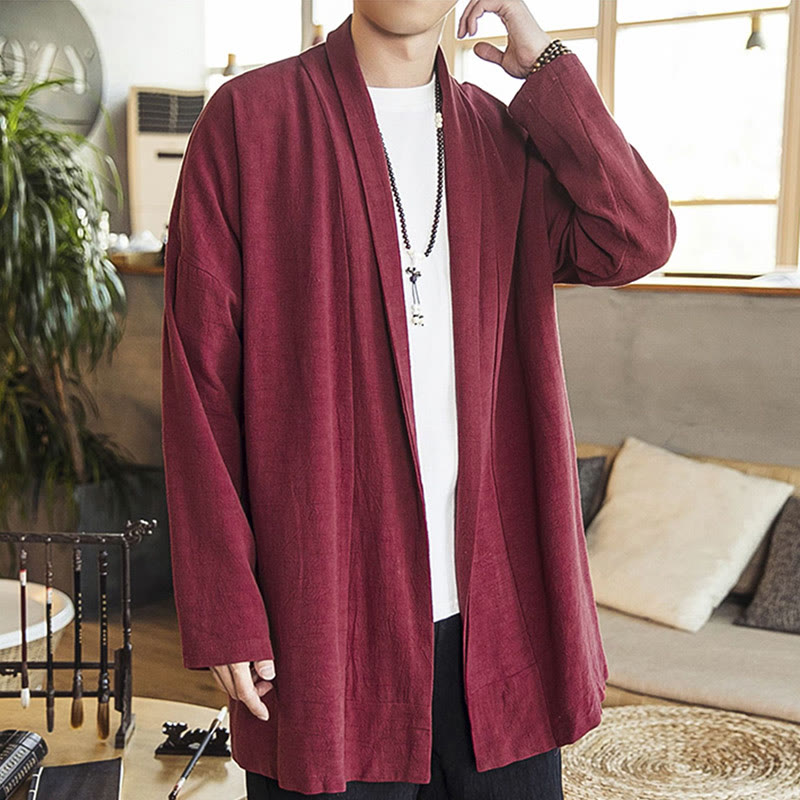 Buddha Stones Autunno Semplice Casual Cotone Lino Uomo Cappotto di media lunghezza Abbigliamento - image 3