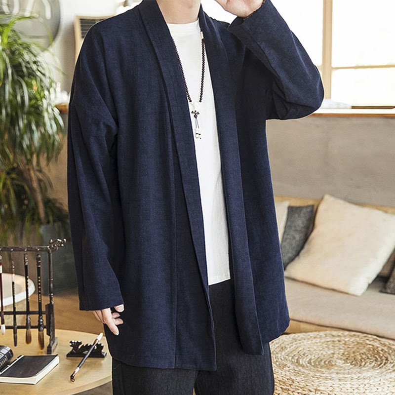 Buddha Stones Autunno Semplice Casual Cotone Lino Uomo Cappotto di media lunghezza Abbigliamento - image 7